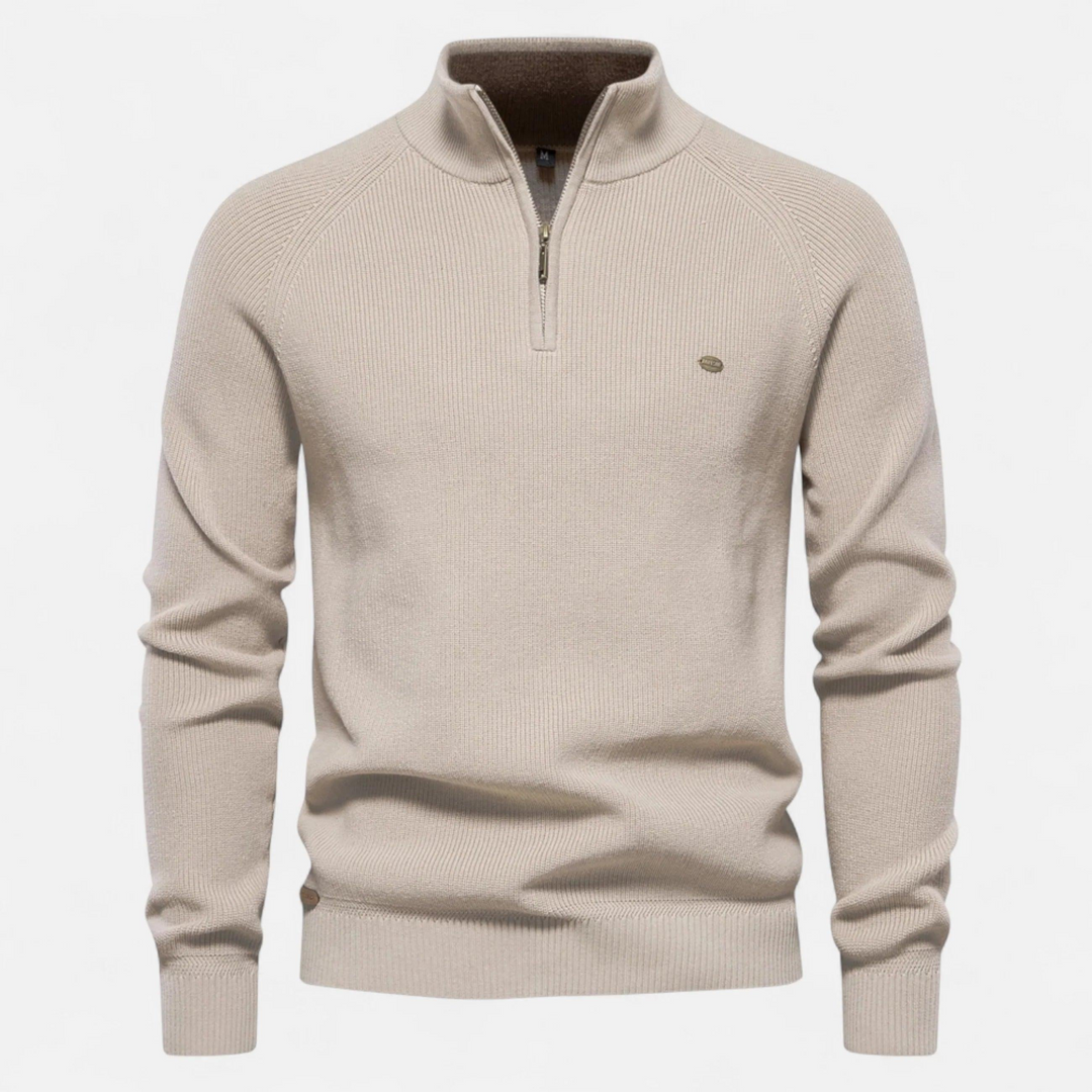 Herren Pullover mit Zipper-Kragen, Rippmuster und modernem Schnitt-Women Sweaters-Alpenkind