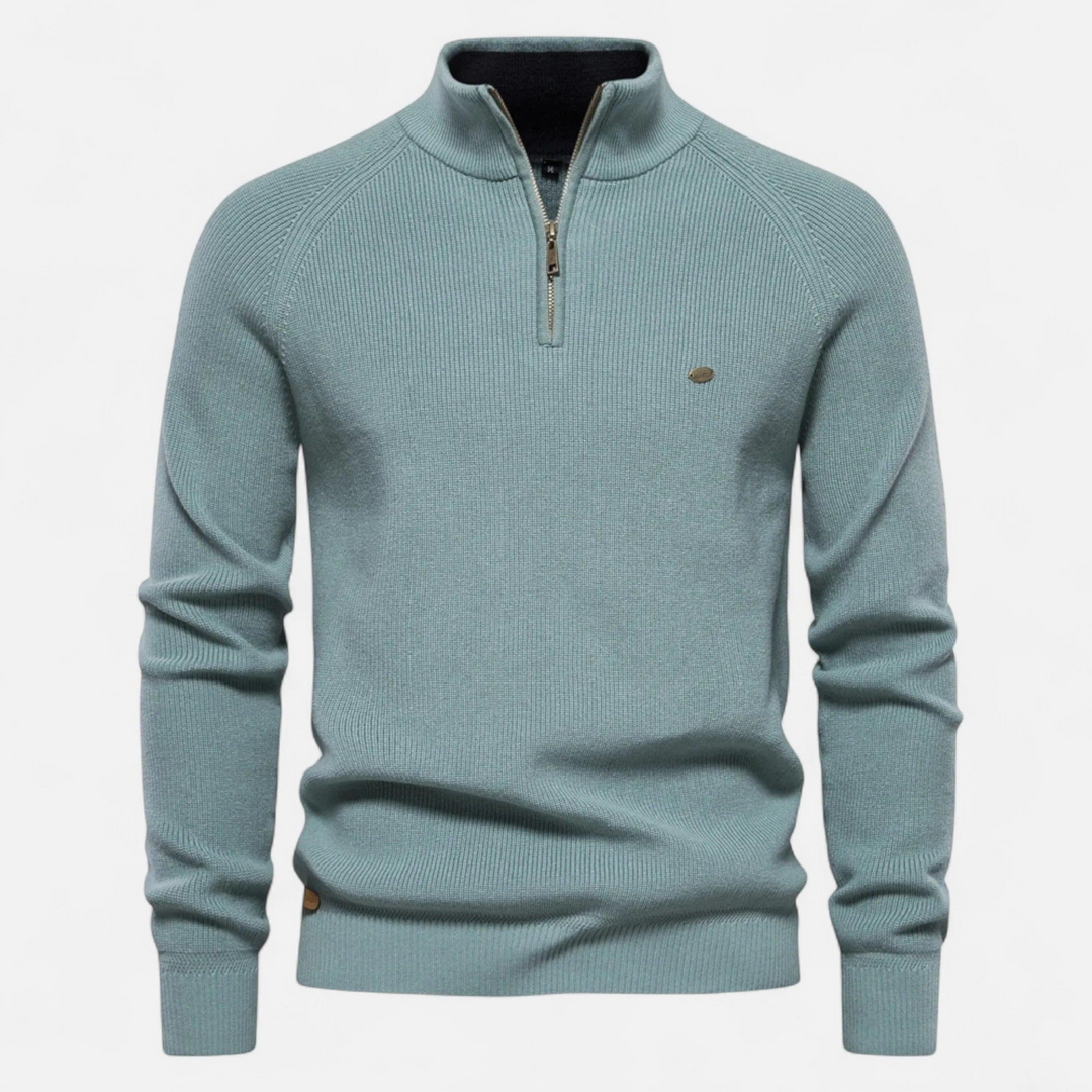 Herren Pullover mit Zipper-Kragen, Rippmuster und modernem Schnitt-Women Sweaters-Alpenkind