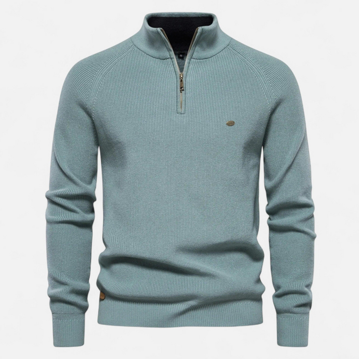 Herren Pullover mit Zipper-Kragen, Rippmuster und modernem Schnitt-Women Sweaters-Alpenkind