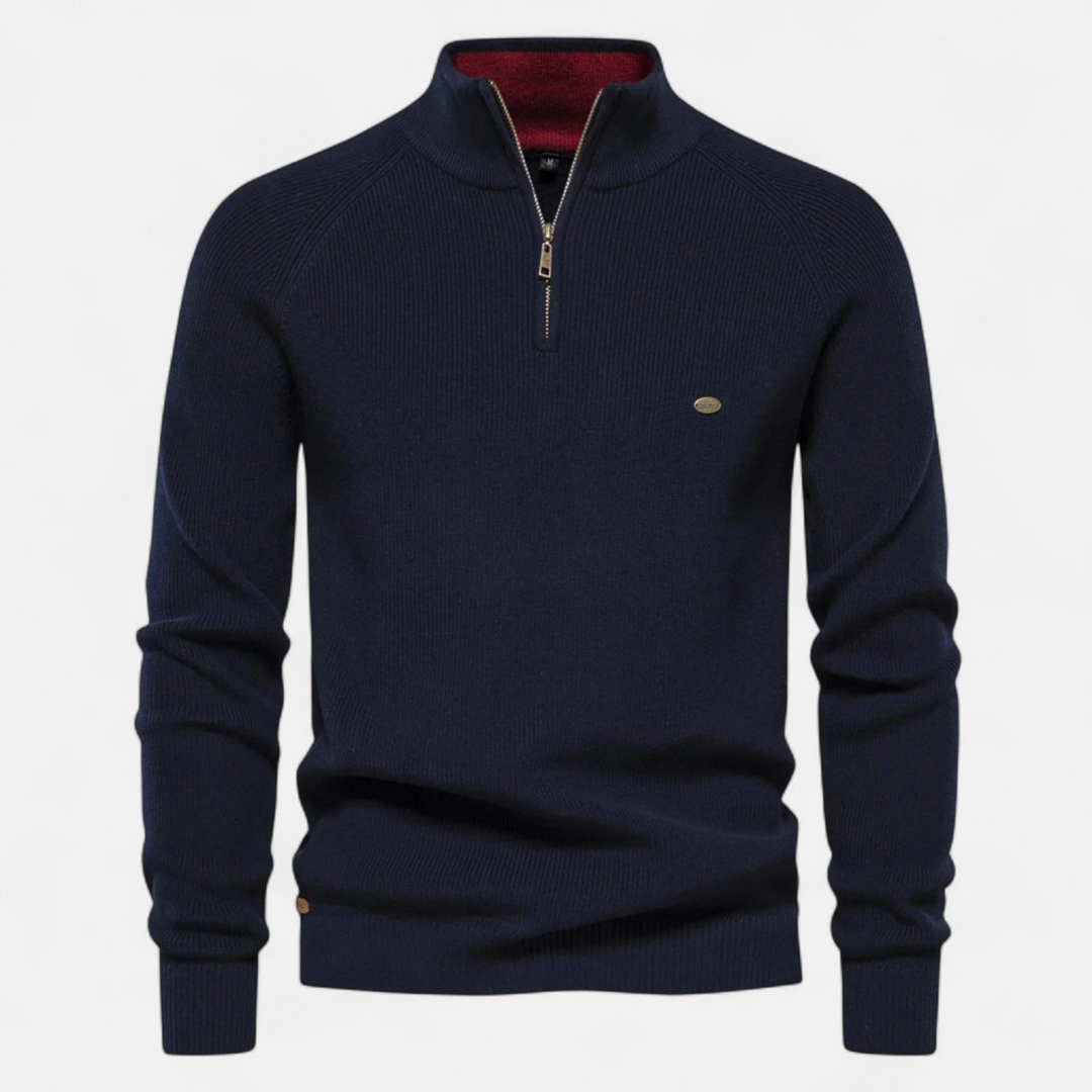 Herren Pullover mit Zipper-Kragen, Rippmuster und modernem Schnitt-Women Sweaters-Alpenkind