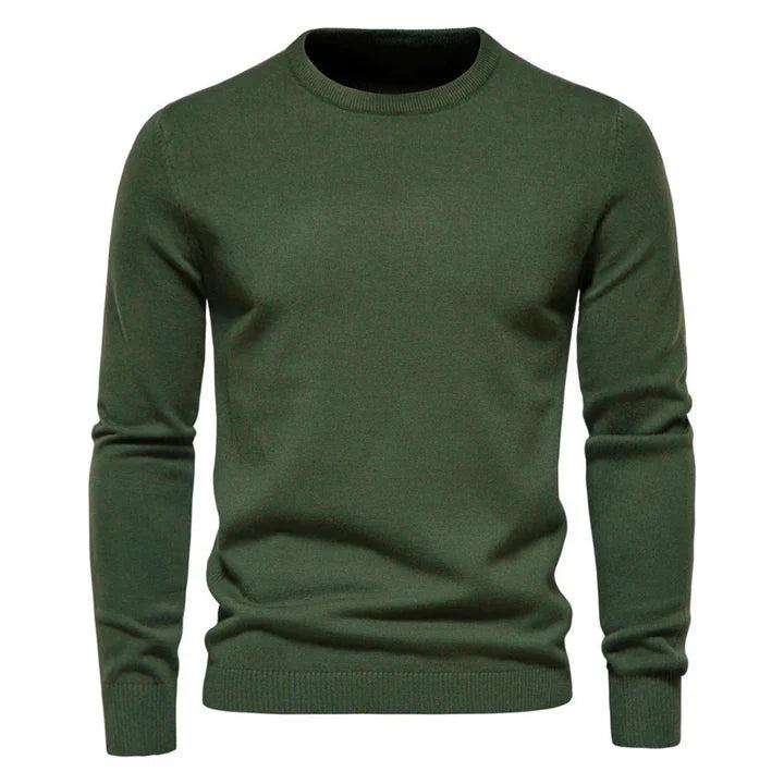 Herren Rundhals-Strickpullover mit gerippten Abschlüssen-Men Sweaters-Alpenkind