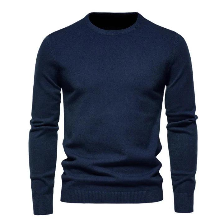 Herren Rundhals-Strickpullover mit gerippten Abschlüssen-Men Sweaters-Alpenkind