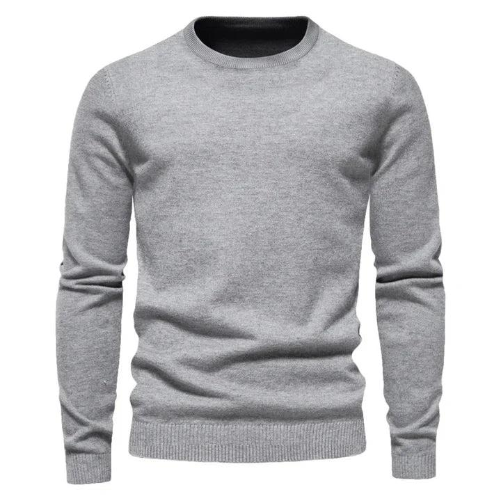 Herren Rundhals-Strickpullover mit gerippten Abschlüssen-Men Sweaters-Alpenkind