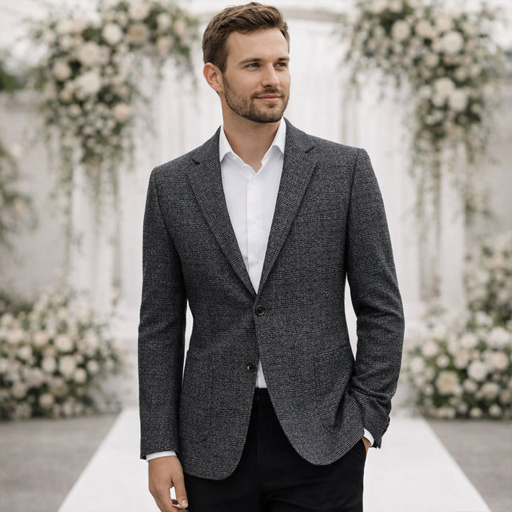 Herren Sakko mit Einreihiger Knopfleiste, Reverskragen und Aufgesetzten Taschen-Men Jackets-Alpenkind