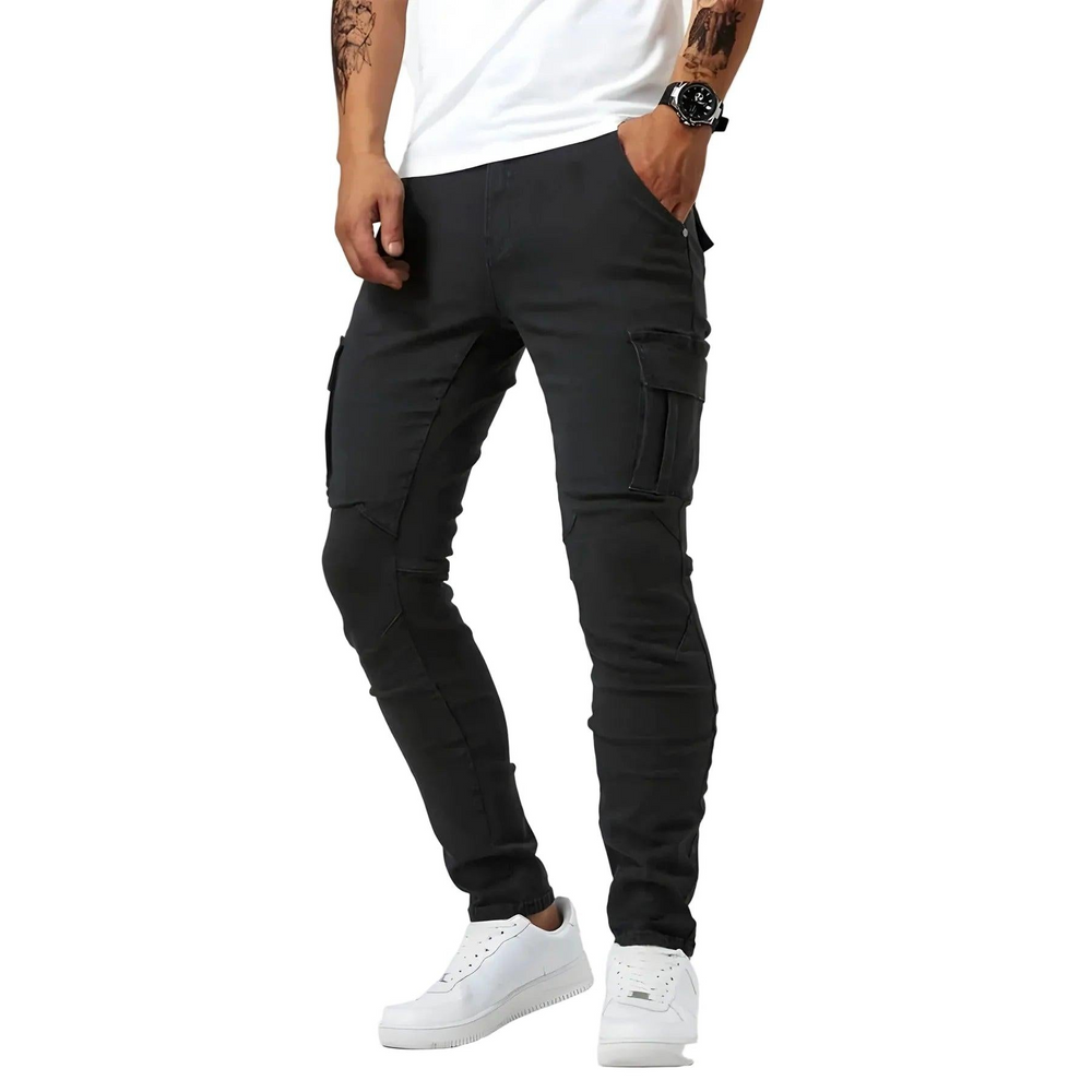 Herren Schmal Geschnittene Cargohose mit Seitentaschen-Men Pants-Alpenkind
