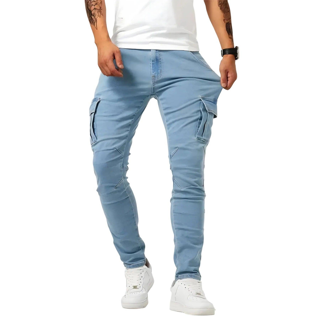 Herren Schmal Geschnittene Cargohose mit Seitentaschen-Men Pants-Alpenkind