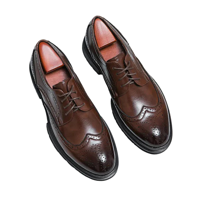 Herren Schnürschuhe mit Wingtip-Details und Perforierter Oberfläche-Men Footwear-Alpenkind