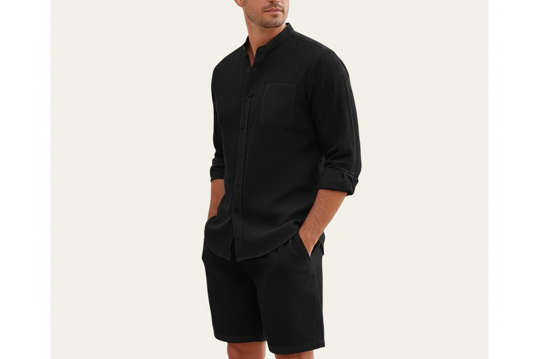 Herren Set mit Hemd mit Stehkragen und Shorts mit Kordelbund-Men Sets-Alpenkind