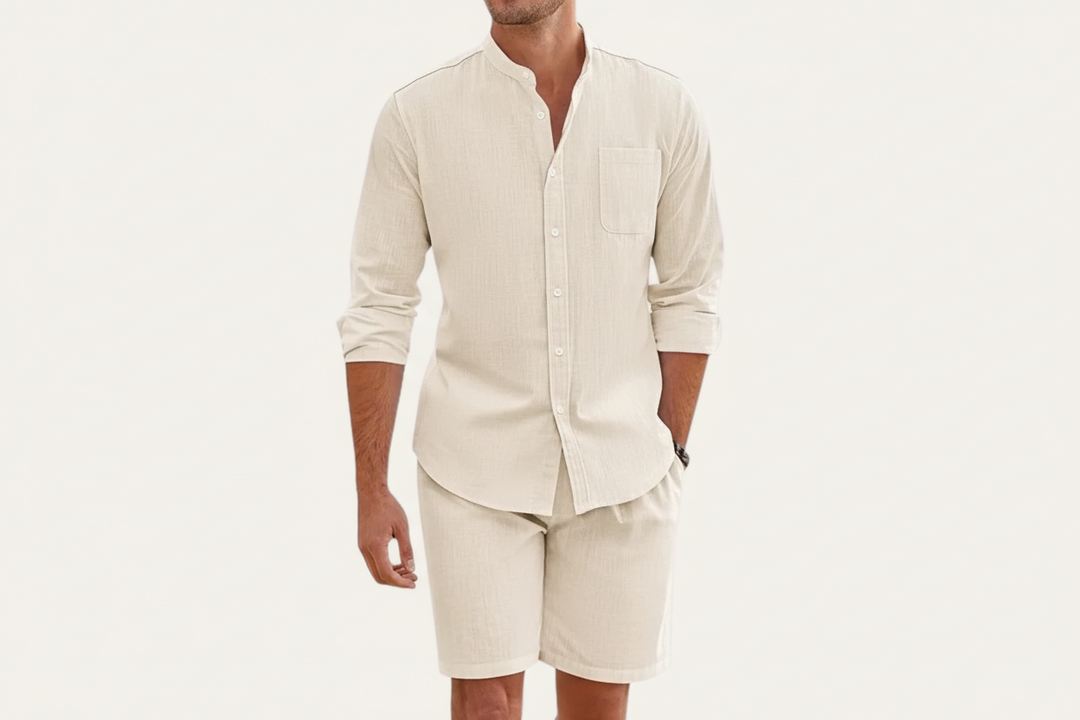 Herren Set mit Hemd mit Stehkragen und Shorts mit Kordelbund-Men Sets-Alpenkind
