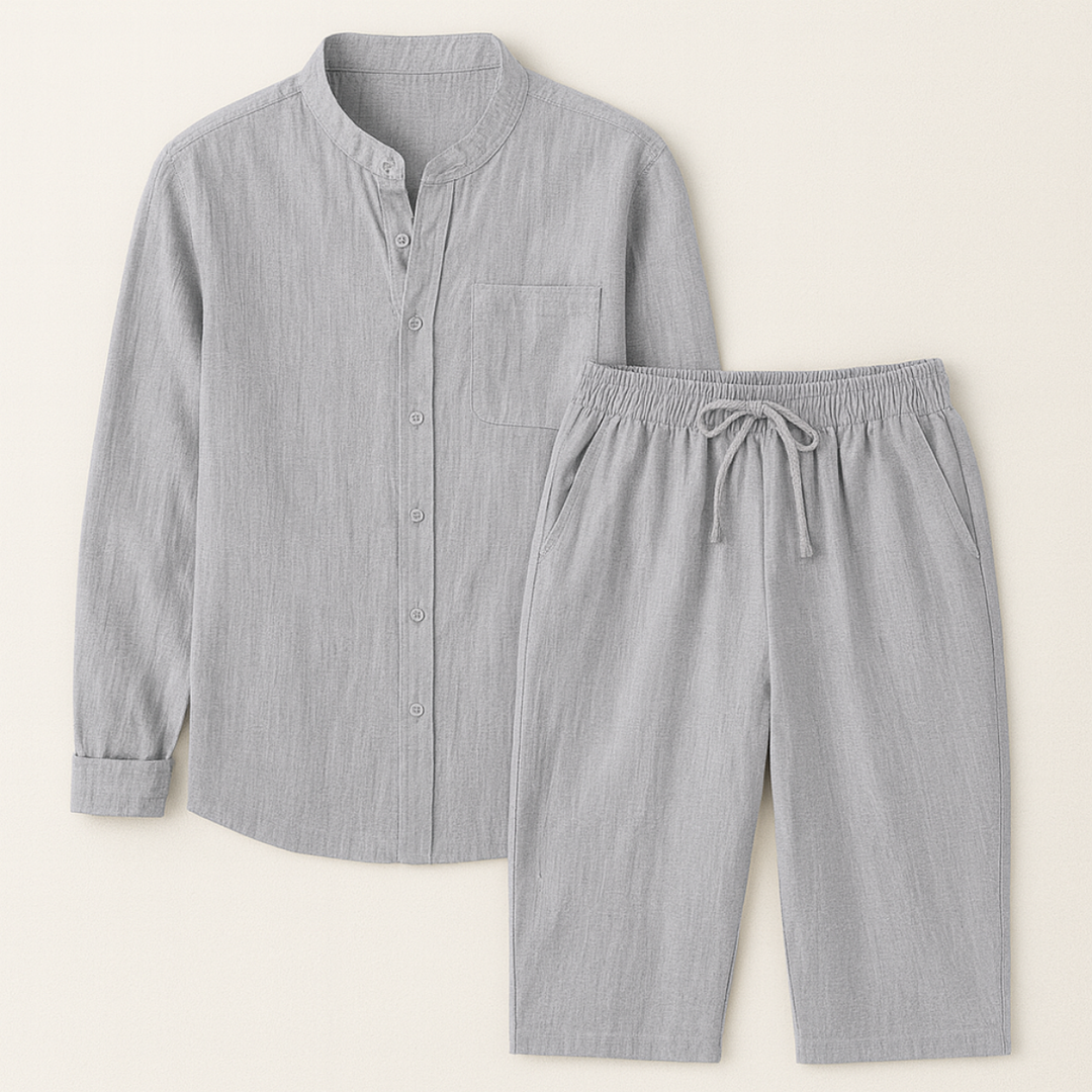 Herren Set mit Hemd mit Stehkragen und Shorts mit Kordelbund-Men Sets-Alpenkind