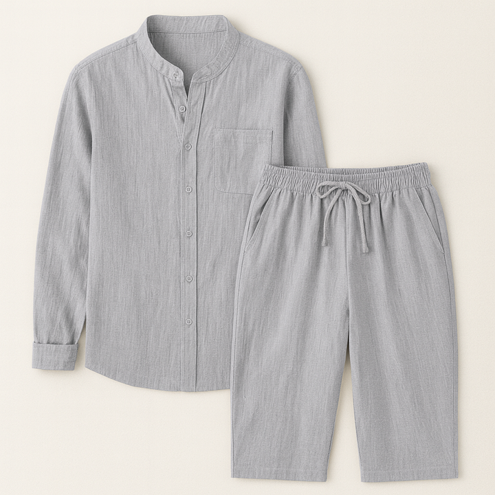 Herren Set mit Hemd mit Stehkragen und Shorts mit Kordelbund-Men Sets-Alpenkind