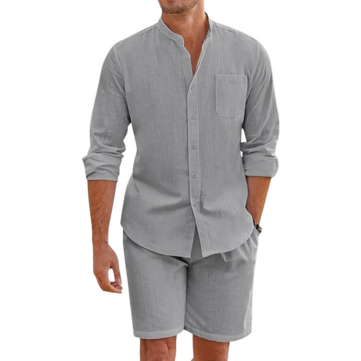 Herren Set mit Hemd mit Stehkragen und Shorts mit Kordelbund-Men Sets-Alpenkind