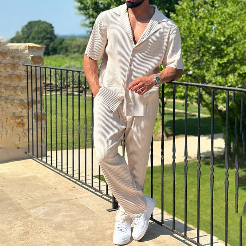 Herren Set mit kurzärmeligem geripptem Hemd und Hose-Men Sets-Alpenkind
