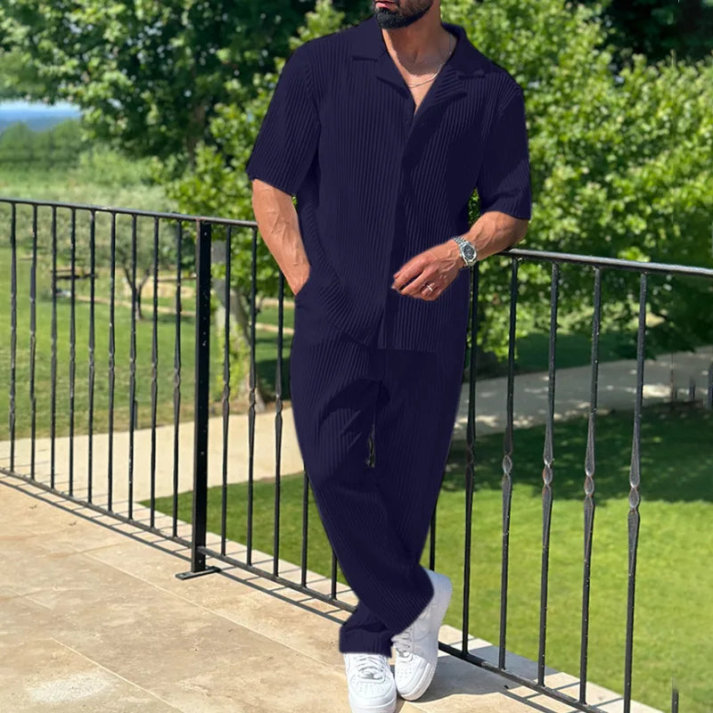 Herren Set mit kurzärmeligem geripptem Hemd und Hose-Men Sets-Alpenkind