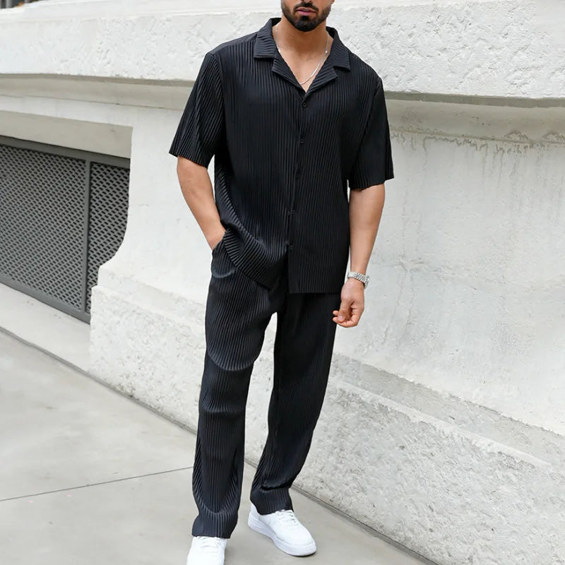 Herren Set mit kurzärmeligem geripptem Hemd und Hose-Men Sets-Alpenkind