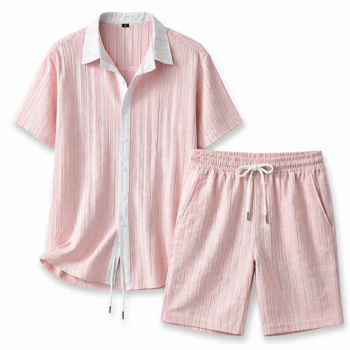 Herren Set mit Kurzarmhemd mit Kragen und Knopfleiste sowie Shorts mit elastischem Bund und Kordelzug-Men Sets-Alpenkind