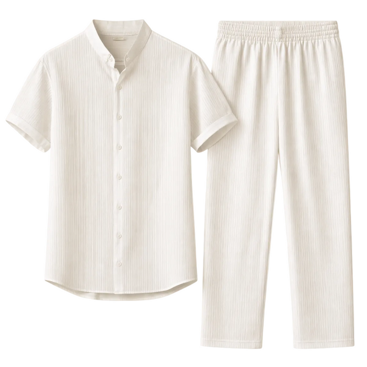 Herren Set mit Kurzarmhemd mit Stehkragen und Knopfleiste sowie Hose mit elastischem Bund-Men Sets-Alpenkind