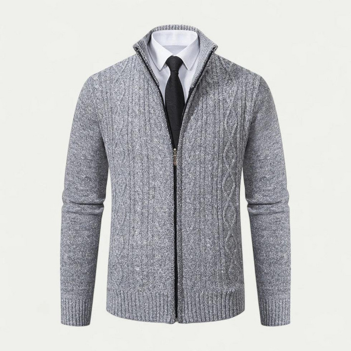 Herren Strickcardigan mit Reißverschluss und Stehkragen-Men Sweaters-Alpenkind