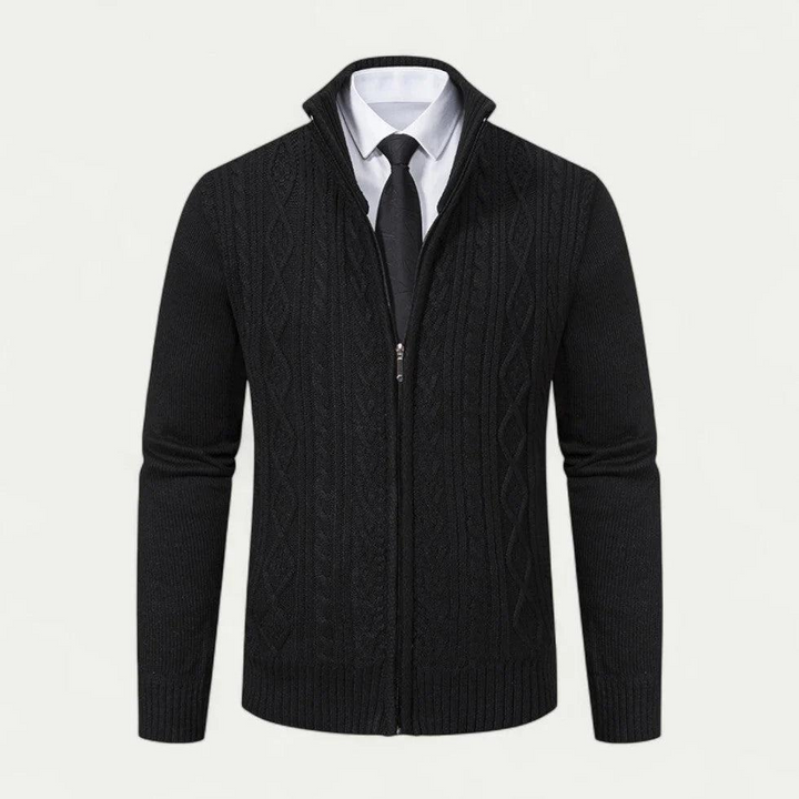 Herren Strickcardigan mit Reißverschluss und Stehkragen-Men Sweaters-Alpenkind
