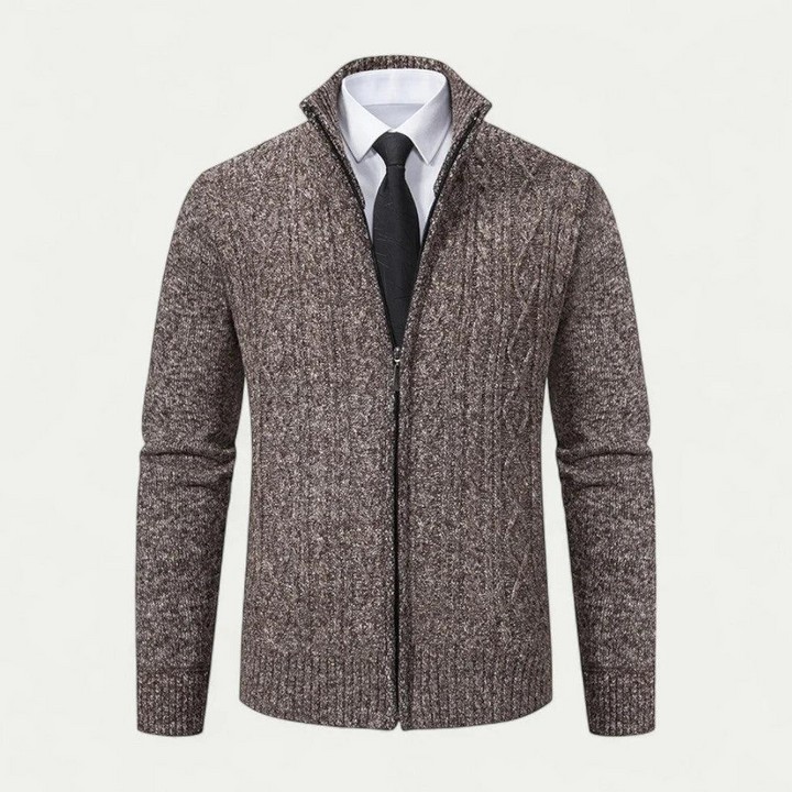 Herren Strickcardigan mit Reißverschluss und Stehkragen-Men Sweaters-Alpenkind