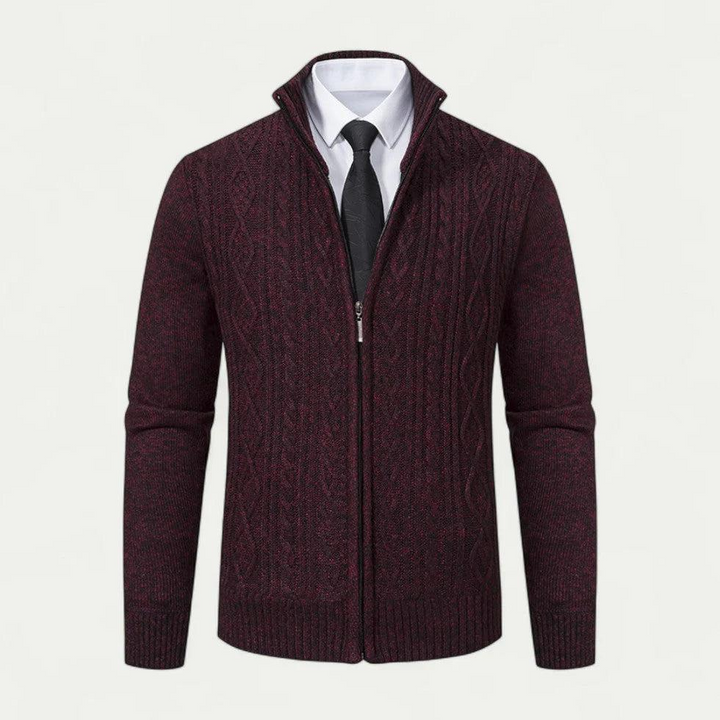 Herren Strickcardigan mit Reißverschluss und Stehkragen-Men Sweaters-Alpenkind