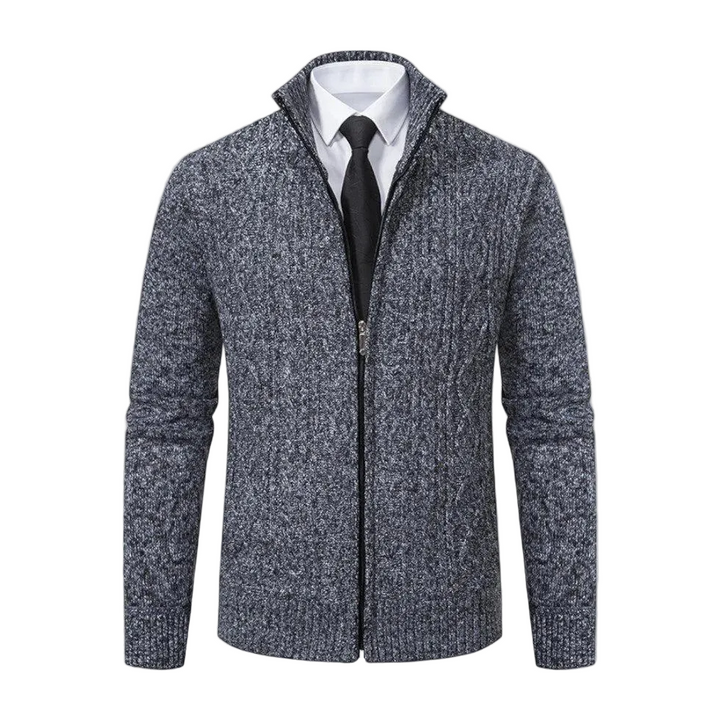 Herren Strickcardigan mit Reißverschluss und Stehkragen-Men Sweaters-Alpenkind