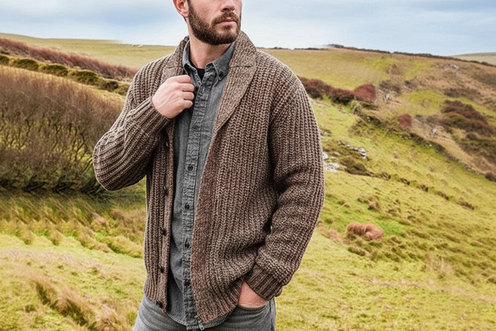 Herren Strickjacke mit Knopfleiste und Schalkragen-Men Sweaters-Alpenkind