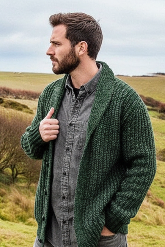 Herren Strickjacke mit Knopfleiste und Schalkragen-Men Sweaters-Alpenkind