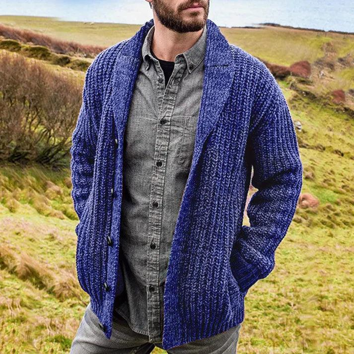 Herren Strickjacke mit Knopfleiste und Schalkragen-Men Sweaters-Alpenkind