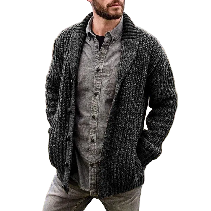 Herren Strickjacke mit Knopfleiste und Schalkragen-Men Sweaters-Alpenkind