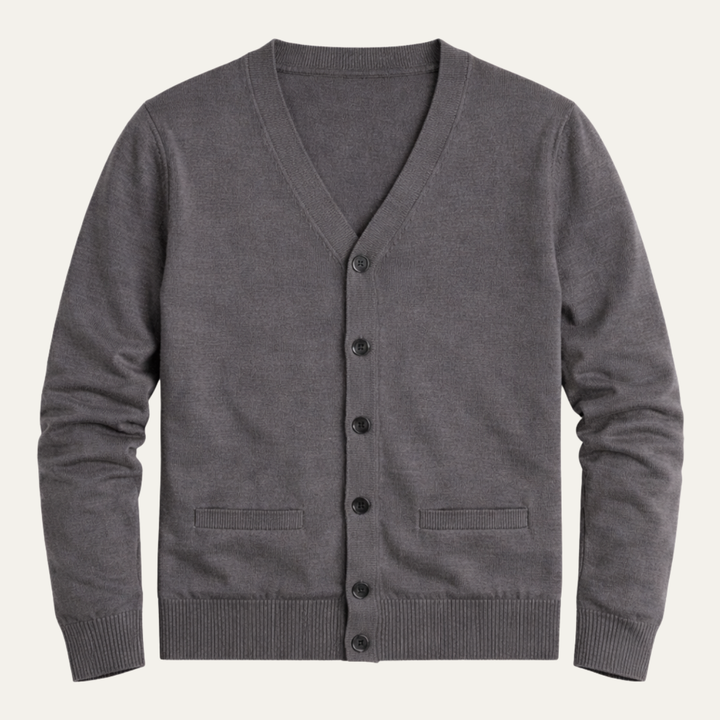 Herren Strickjacke mit Knopfleiste, V-Ausschnitt und Rippbündchen-Men Cardigans-Alpenkind