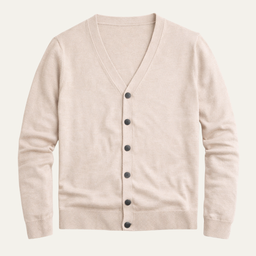 Herren Strickjacke mit Knopfleiste, V-Ausschnitt und Rippbündchen-Men Cardigans-Alpenkind
