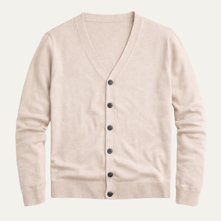 Herren Strickjacke mit Knopfleiste, V-Ausschnitt und Rippbündchen-Men Cardigans-Alpenkind