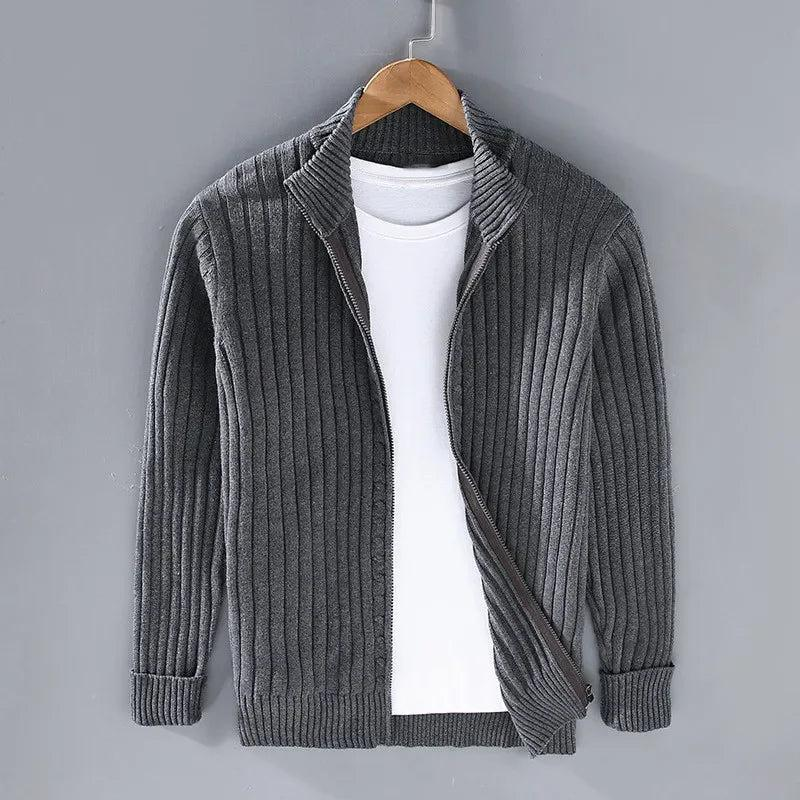 Herren Strickjacke mit Reißverschluss und Stehkragen-Men Sweaters-Alpenkind