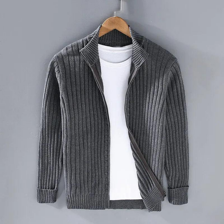 Herren Strickjacke mit Reißverschluss und Stehkragen-Men Sweaters-Alpenkind