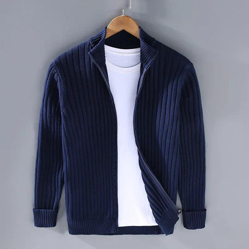 Herren Strickjacke mit Reißverschluss und Stehkragen-Men Sweaters-Alpenkind