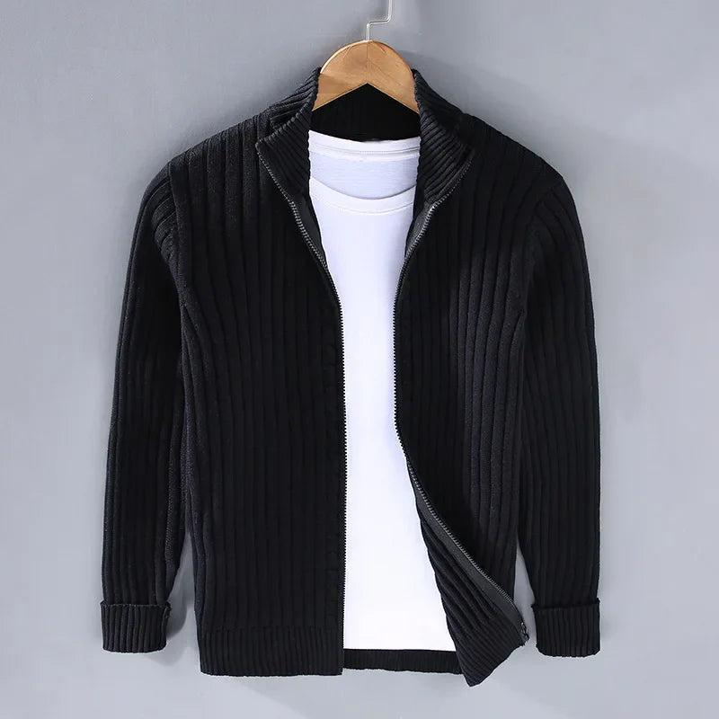 Herren Strickjacke mit Reißverschluss und Stehkragen-Men Sweaters-Alpenkind