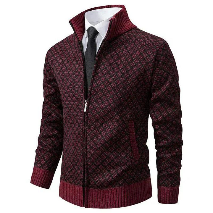 Herren Strickjacke mit Reißverschluss und Stehkragen-Men Sweaters-Alpenkind