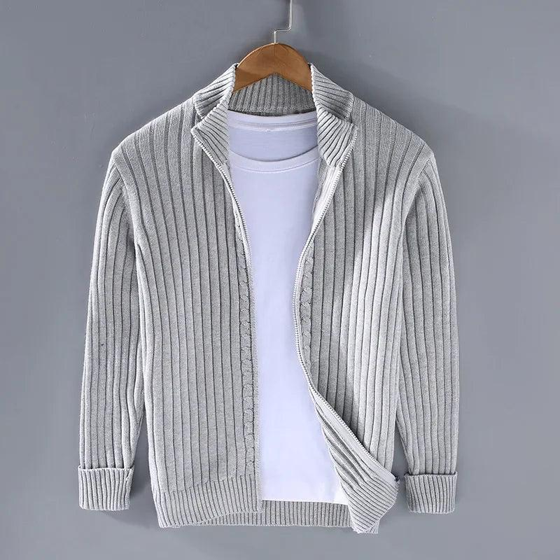 Herren Strickjacke mit Reißverschluss und Stehkragen-Men Sweaters-Alpenkind
