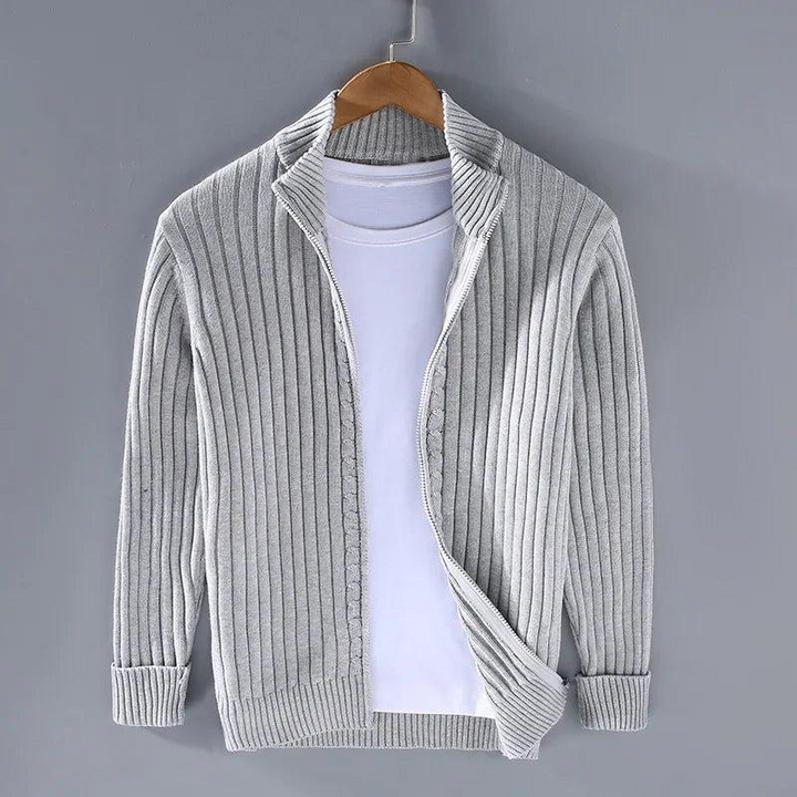 Herren Strickjacke mit Reißverschluss und Stehkragen-Men Sweaters-Alpenkind