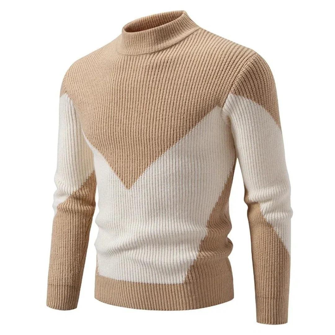 Herren Strickpullover mit hohem Kragen und geometrischem Design-Men Sweaters-Alpenkind