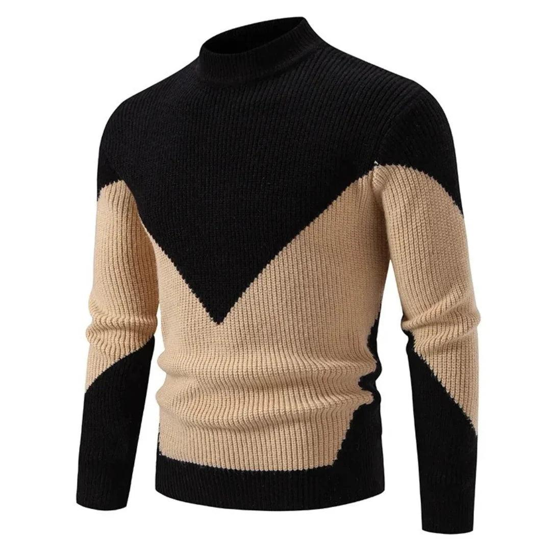 Herren Strickpullover mit hohem Kragen und geometrischem Design-Men Sweaters-Alpenkind