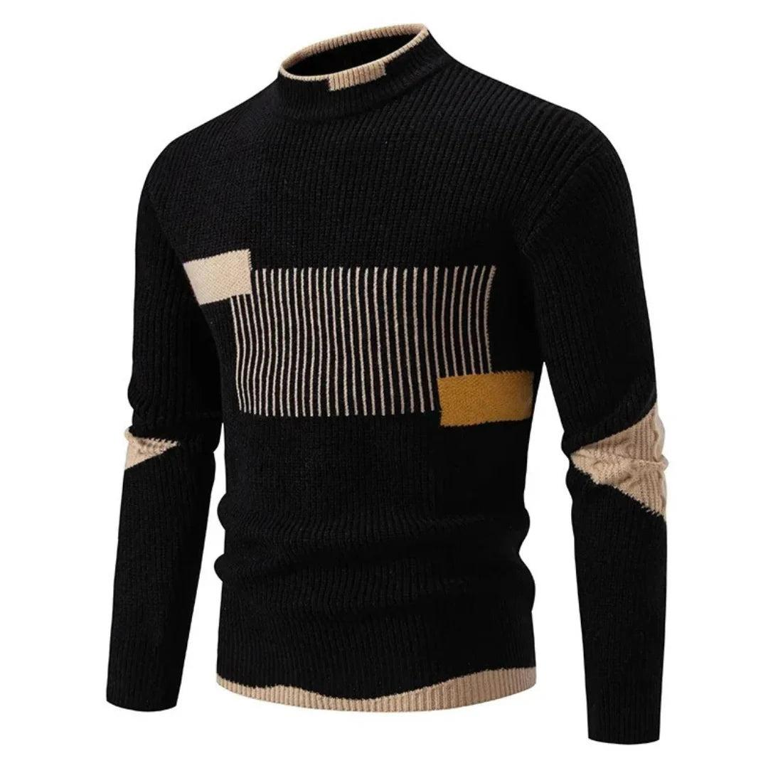 Herren Strickpullover mit hohem Kragen und geometrischem Design-Men Sweaters-Alpenkind