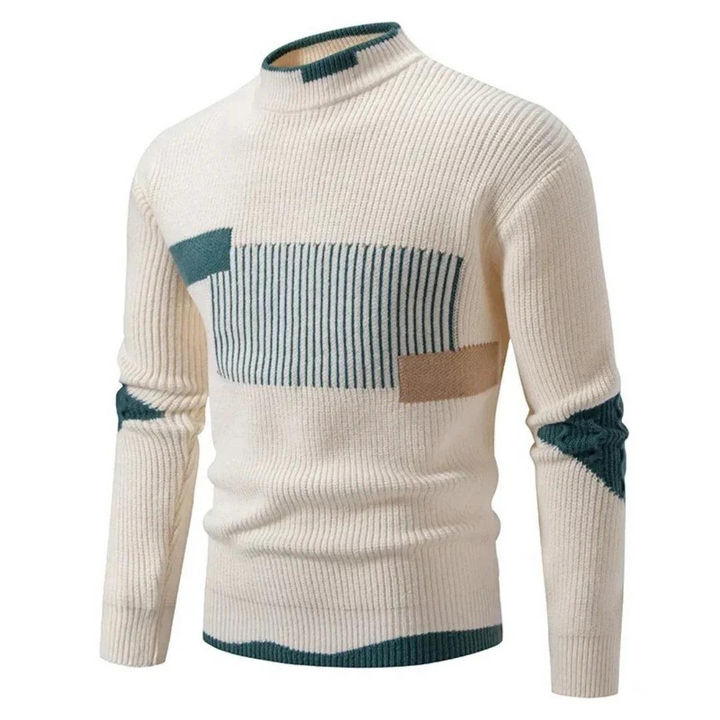 Herren Strickpullover mit hohem Kragen und geometrischem Design-Men Sweaters-Alpenkind