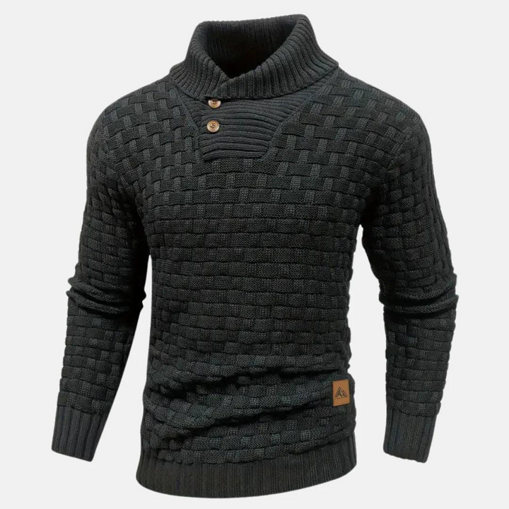 Herren Strickpullover mit Knopfleiste und hohem Kragen-Men Sweaters-Alpenkind
