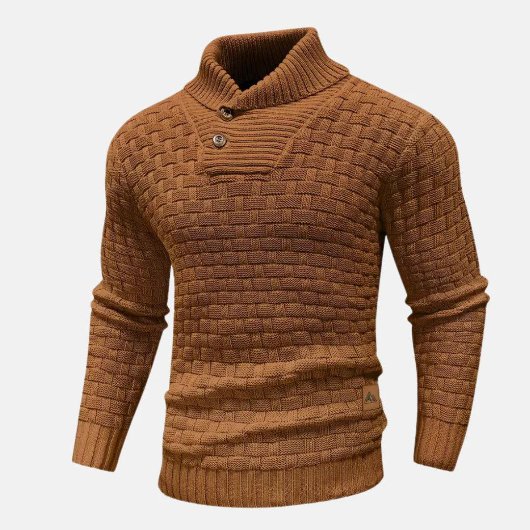 Herren Strickpullover mit Knopfleiste und hohem Kragen-Men Sweaters-Alpenkind