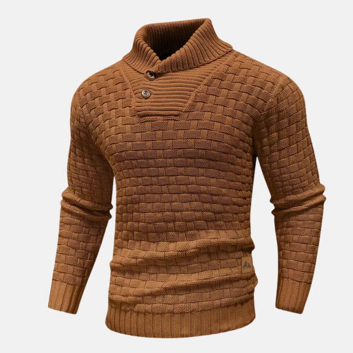 Herren Strickpullover mit Knopfleiste und hohem Kragen-Men Sweaters-Alpenkind