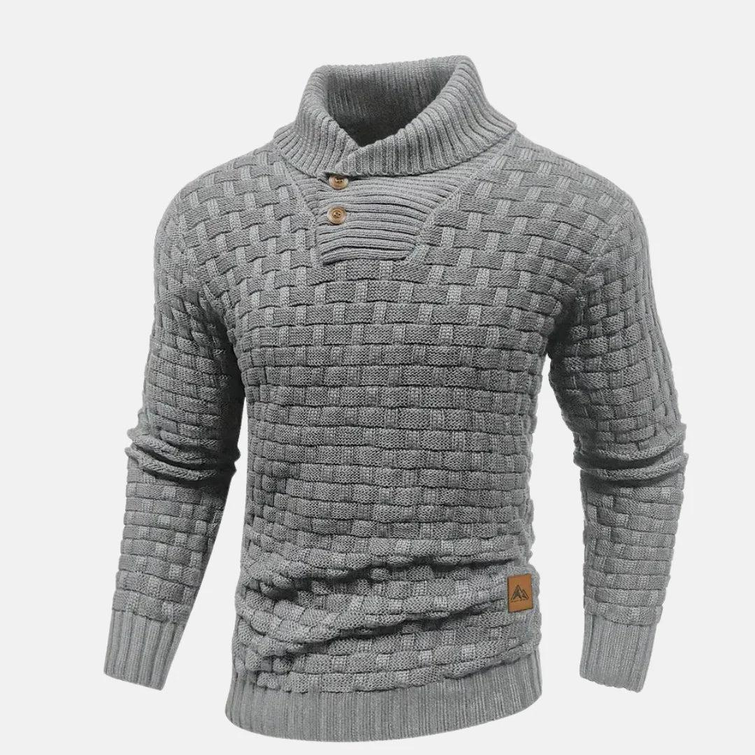 Herren Strickpullover mit Knopfleiste und hohem Kragen-Men Sweaters-Alpenkind