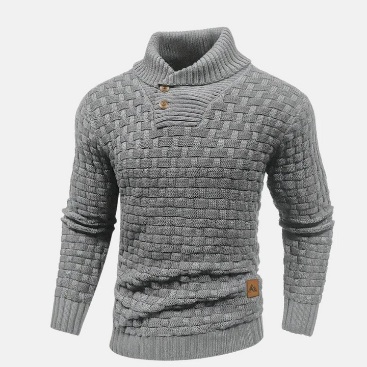 Herren Strickpullover mit Knopfleiste und hohem Kragen-Men Sweaters-Alpenkind