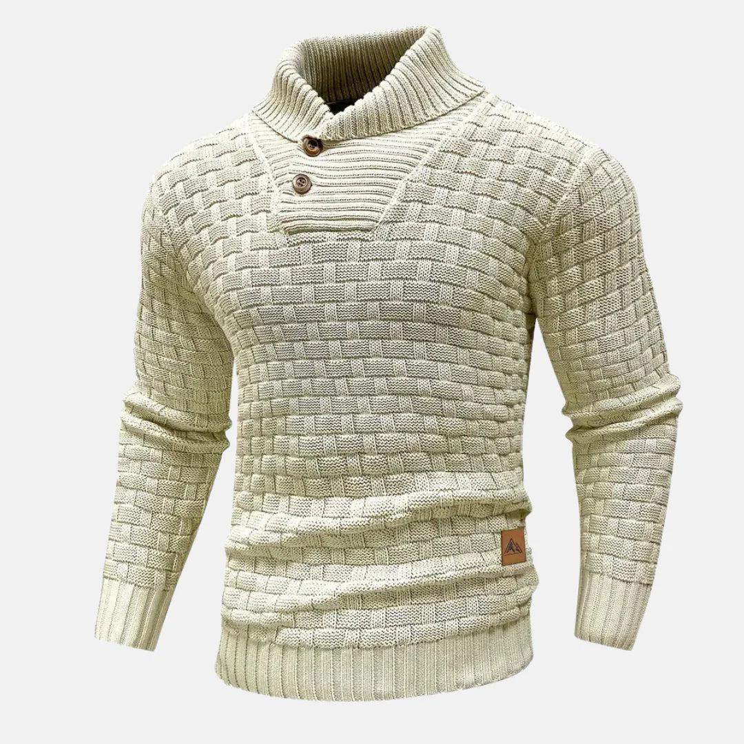 Herren Strickpullover mit Knopfleiste und hohem Kragen-Men Sweaters-Alpenkind